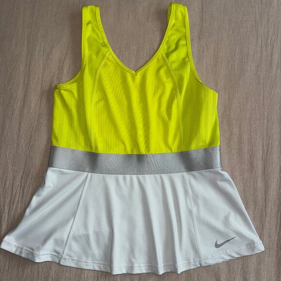 Nike Dri-Fit Safety Yellow Reflective Gray Strip Running Tennis Tank Size L - Picture 4 of 9